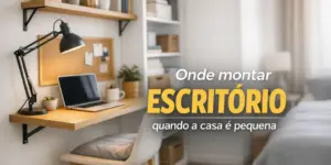 Escritório moderno e aconchegante com laptop, ideal para casas pequenas.