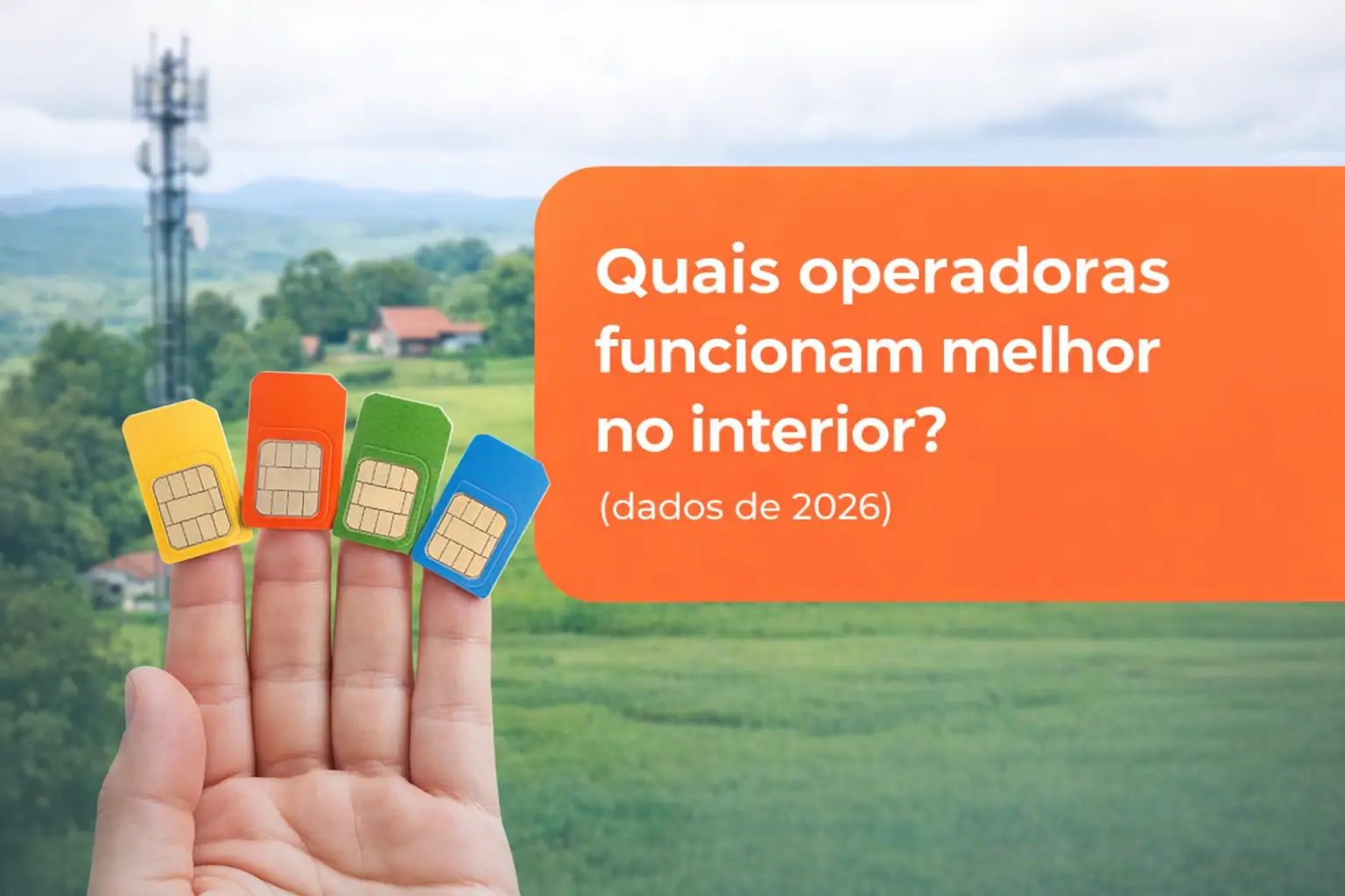 SIM cards coloridos com pergunta sobre operadoras em áreas rurais